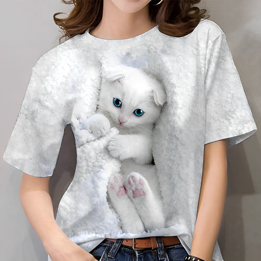 Nye T-shirts med 3D-katteprint til kvinder