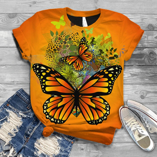 3D-t-shirts med sommerfugletryk til kvinder
