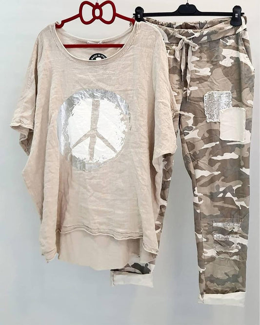 Camouflage printet afslappet todelt jakkesæt til kvinder